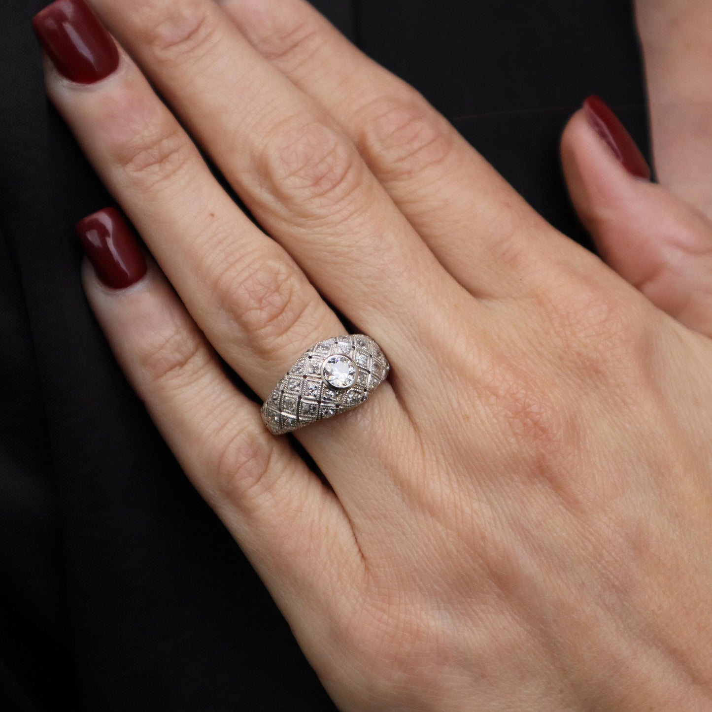 Art Deco Diamond Platinum Dome Ring