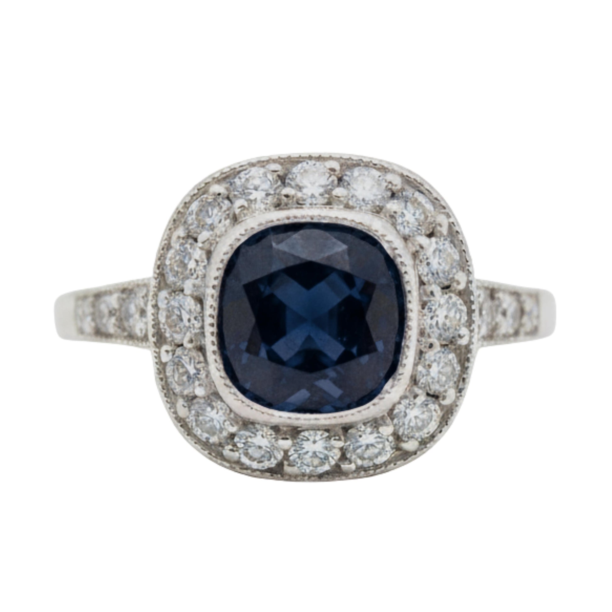 Art Deco Inspired GIA Cambodian No Heat Sapphire Diamond Platinum Ring