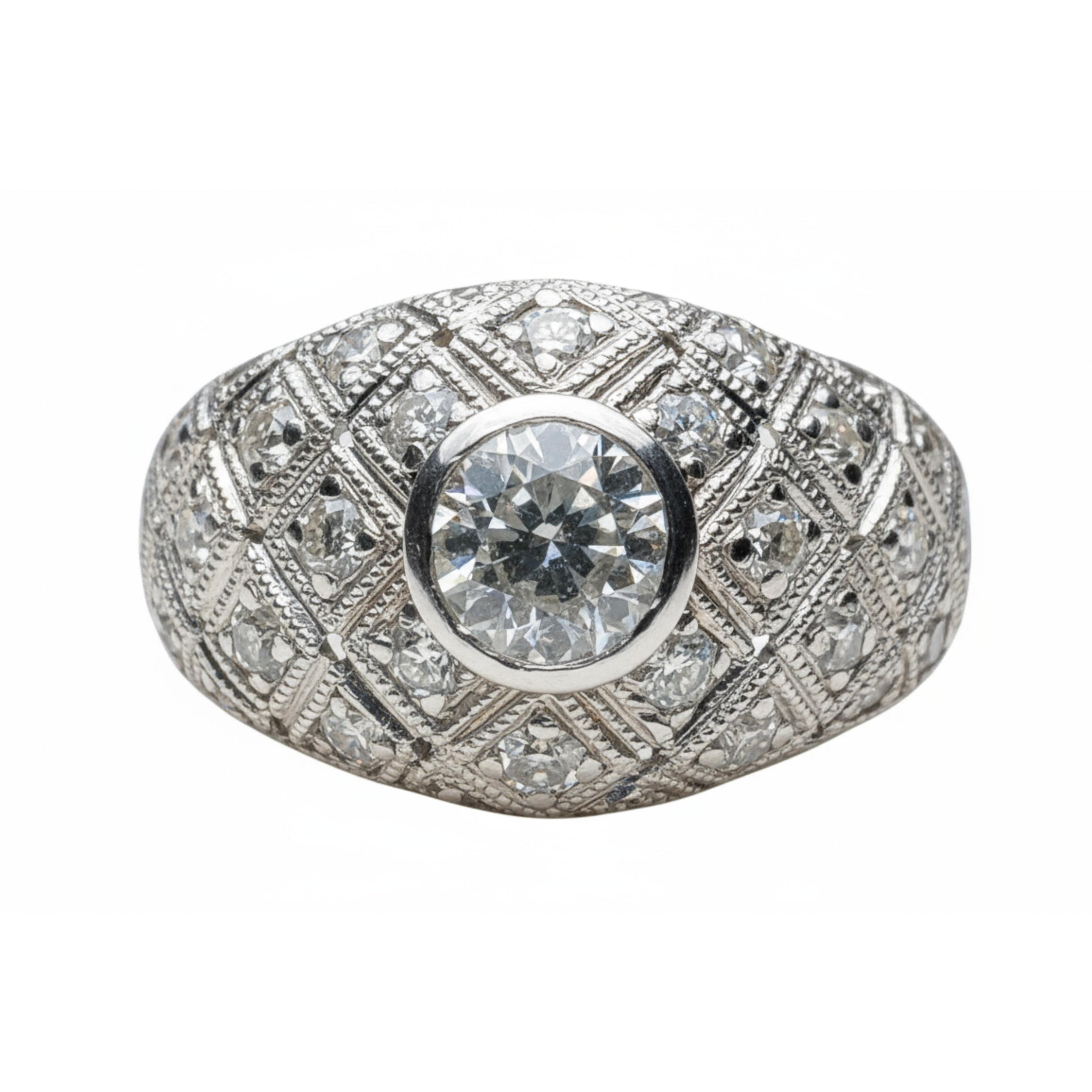 Art Deco Diamond Platinum Dome Ring