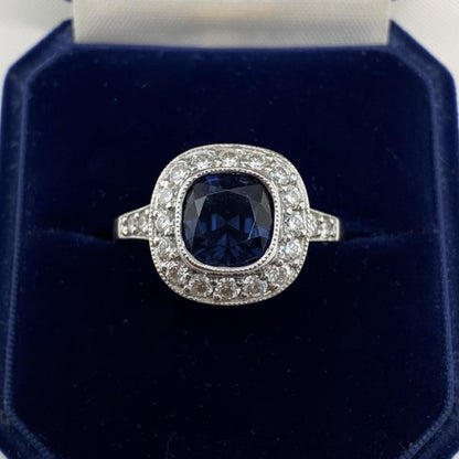 Art Deco Inspired GIA Cambodian No Heat Sapphire Diamond Platinum Ring