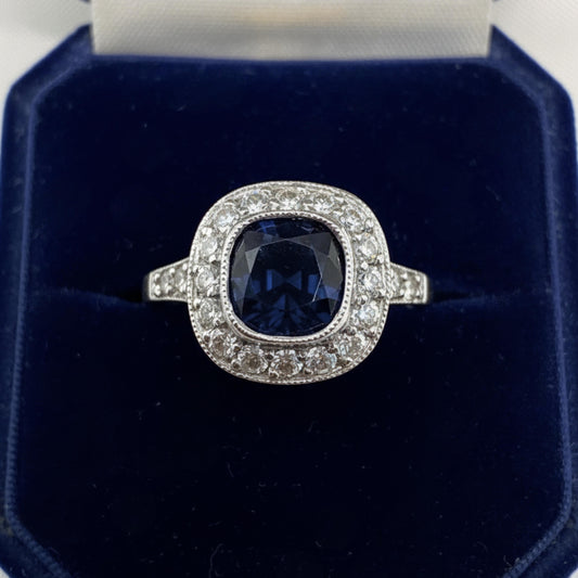 Art Deco Inspired GIA Cambodian No Heat Sapphire Diamond Platinum Ring