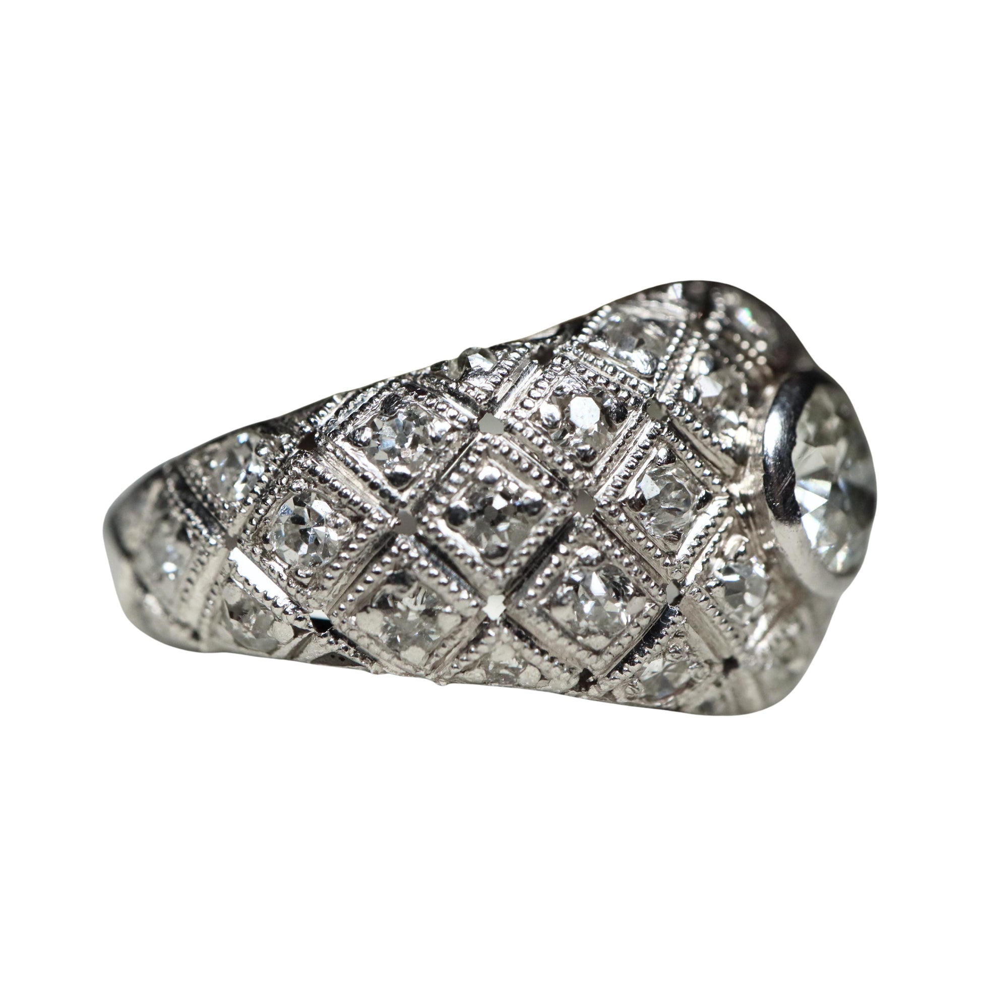 Art Deco Diamond Platinum Dome Ring