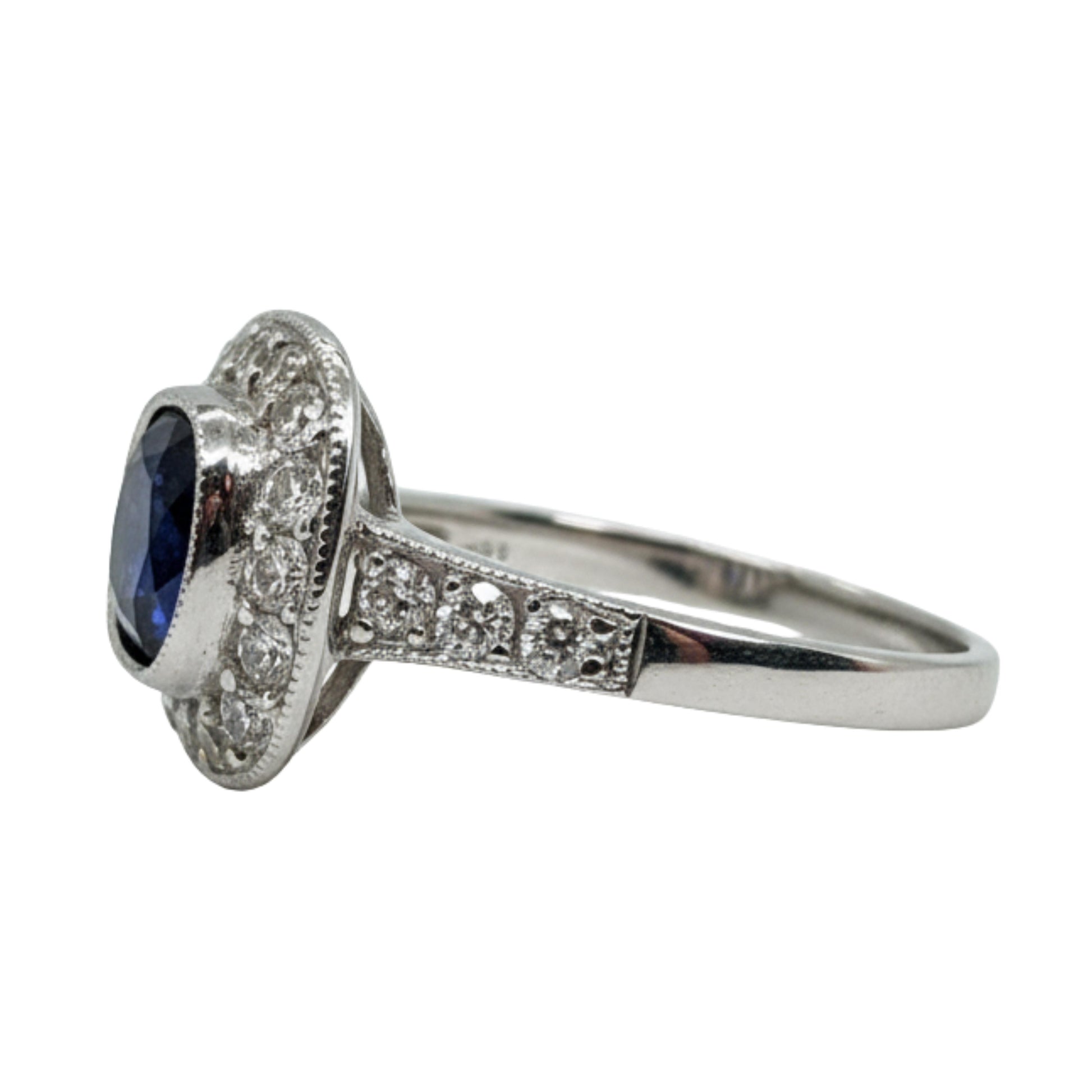 Art Deco Inspired GIA Cambodian No Heat Sapphire Diamond Platinum Ring