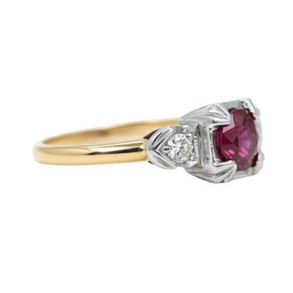 Mid Century Ruby Diamond 14k Two Tone Ring