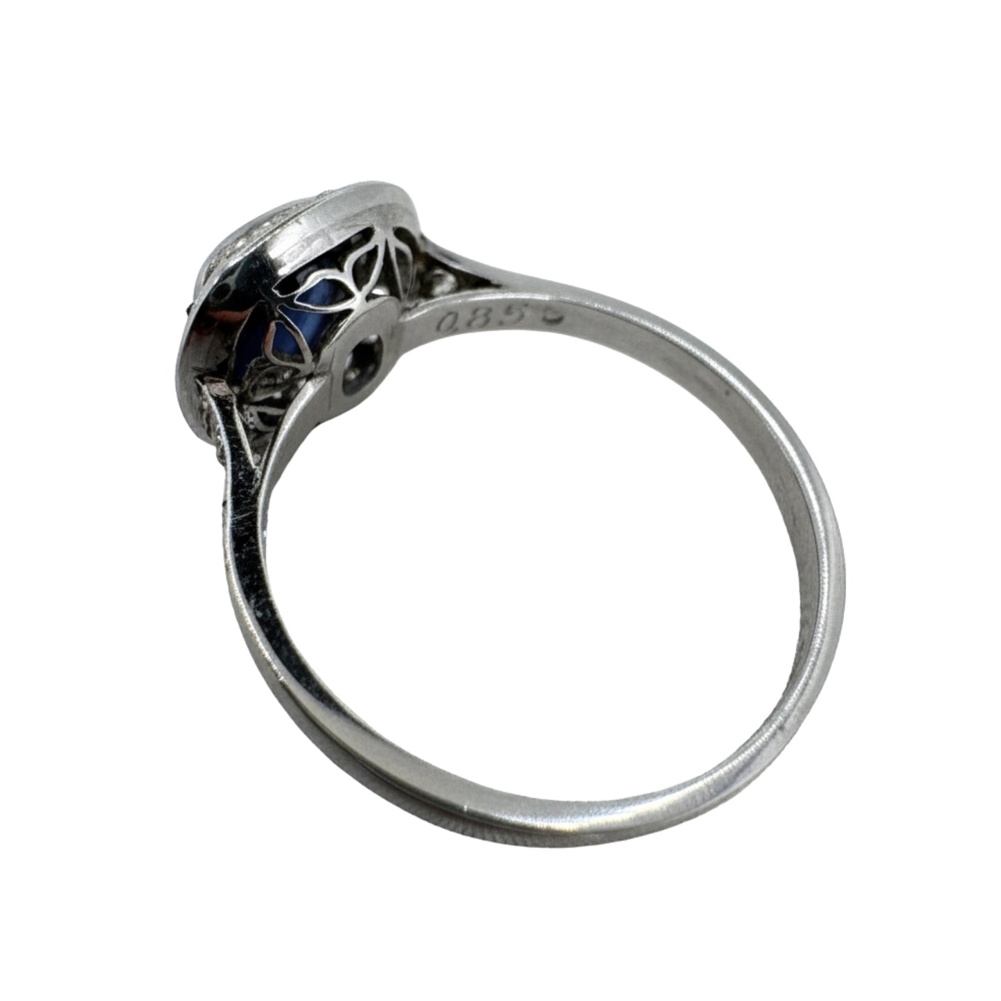 Art Deco Inspired GIA Cambodian No Heat Sapphire Diamond Platinum Ring