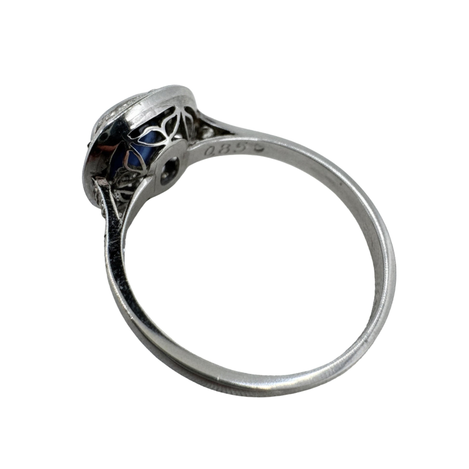 Art Deco Inspired GIA Cambodian No Heat Sapphire Diamond Platinum Ring