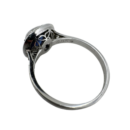 Art Deco Inspired GIA Cambodian No Heat Sapphire Diamond Platinum Ring