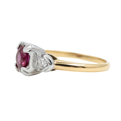 Mid Century Ruby Diamond 14k Two Tone Ring