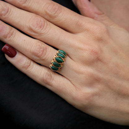 Mid Century Malachite 14k Yellow Gold Ring