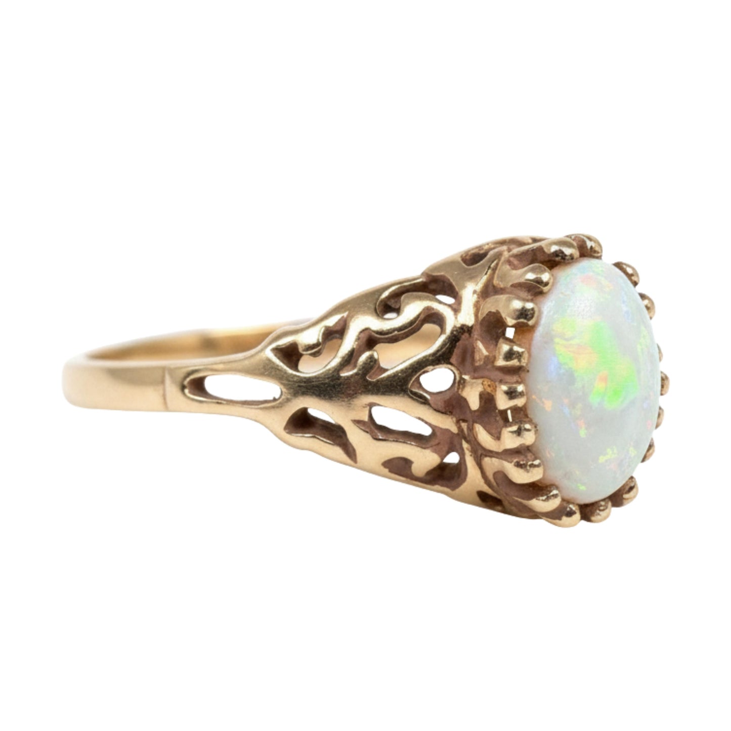 Vintage Opal 10k Yellow Gold Filigree Ring
