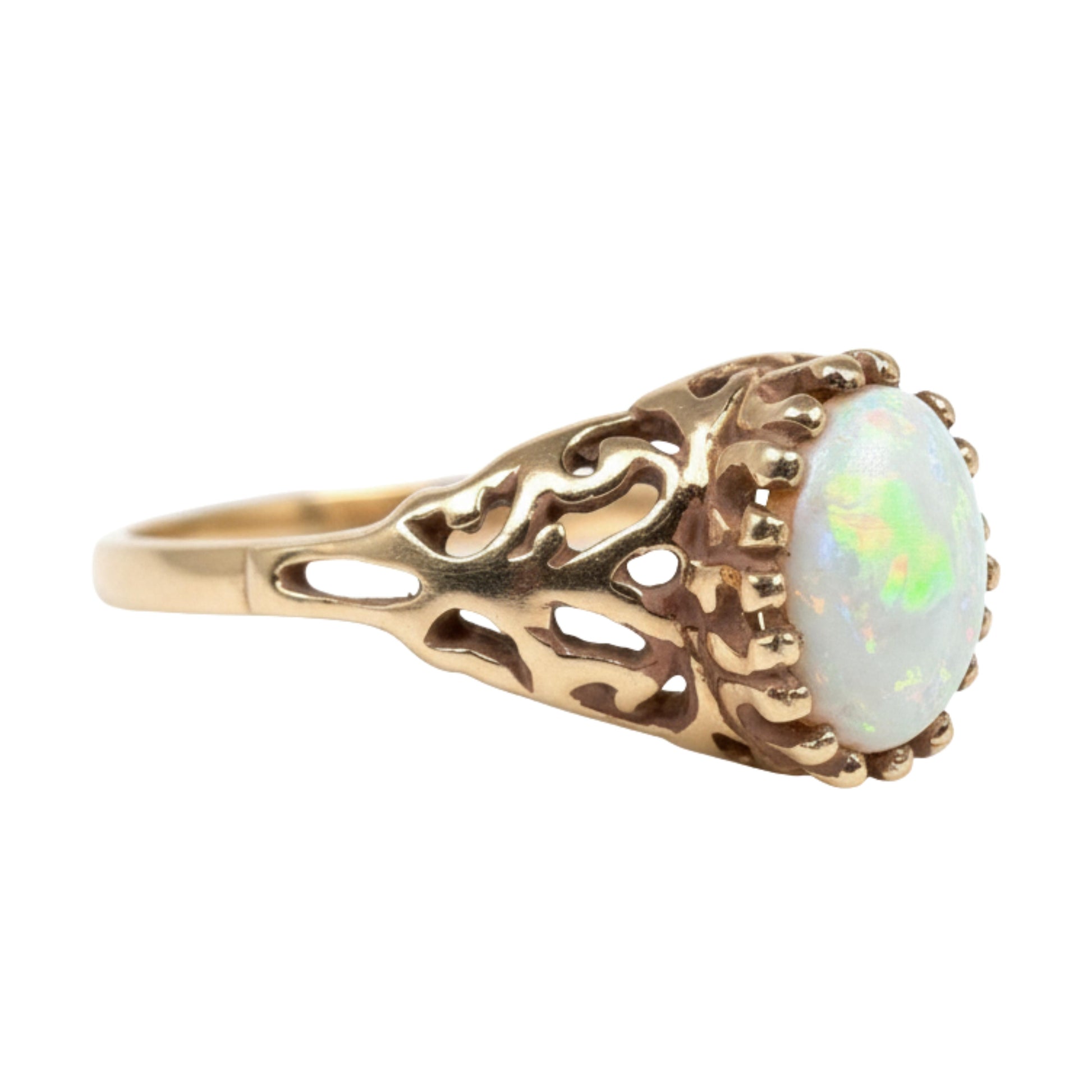 Vintage Opal 10k Yellow Gold Filigree Ring