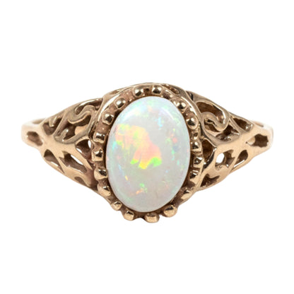Vintage Opal 10k Yellow Gold Filigree Ring