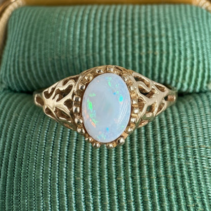Vintage Opal 10k Yellow Gold Filigree Ring