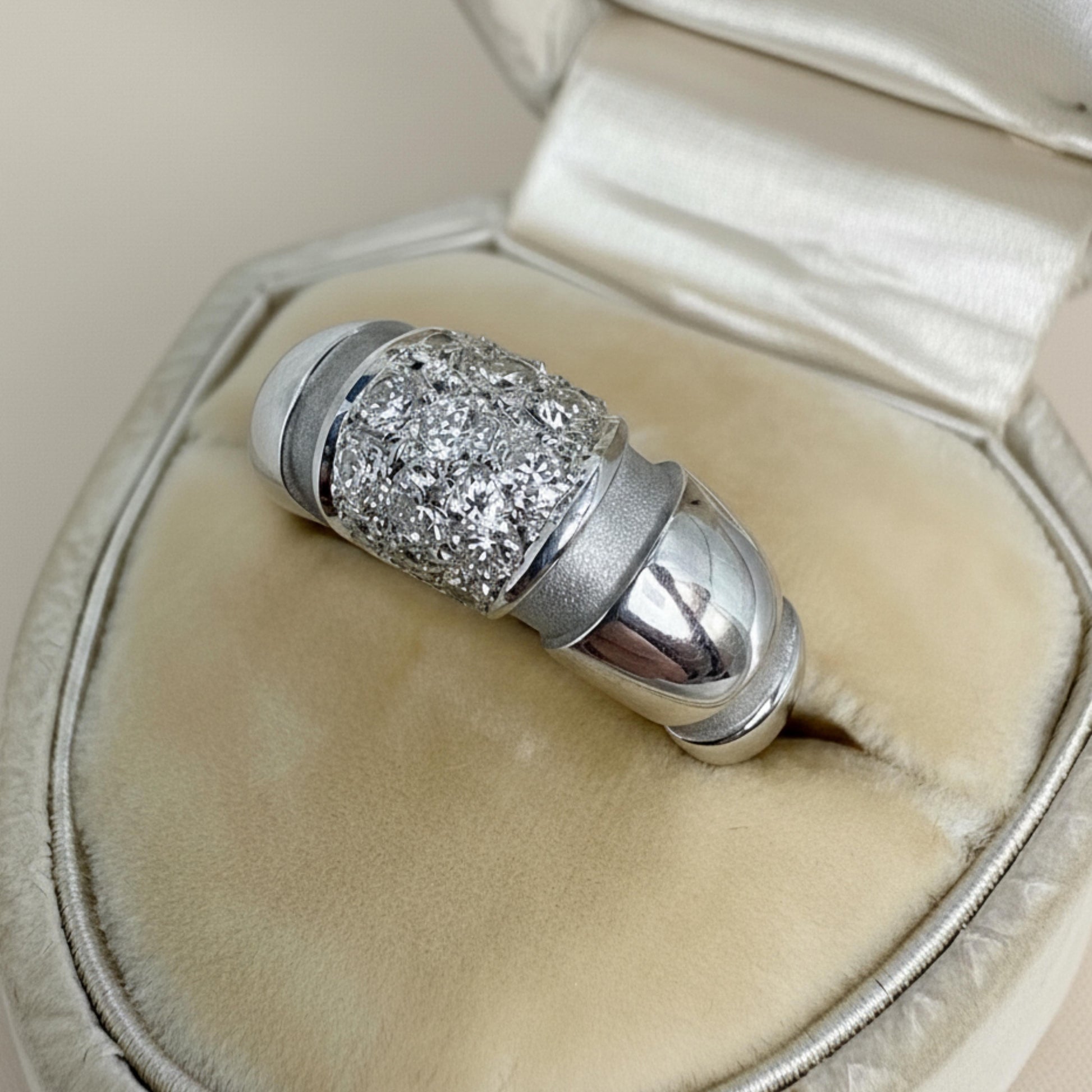 Vintage French Mauboussin Diamond 18k White Gold Band Ring