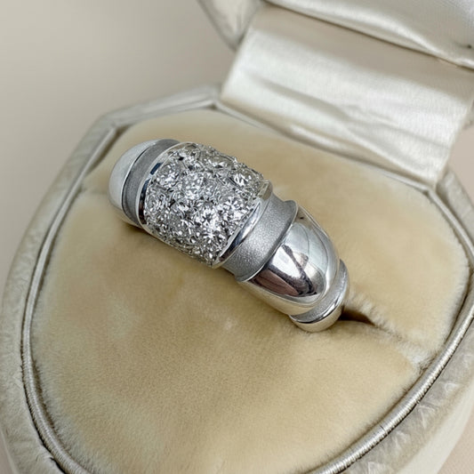 Vintage French Mauboussin Diamond 18k White Gold Band Ring