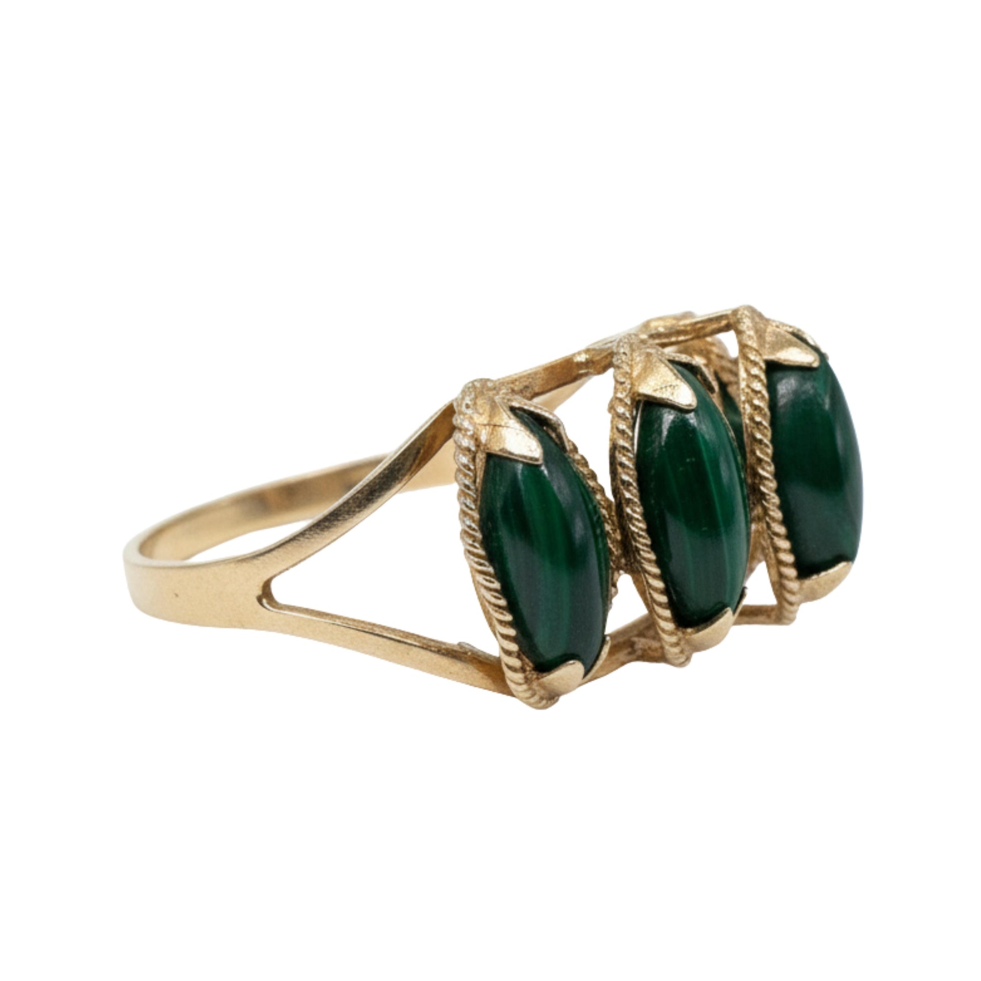 Mid Century Malachite 14k Yellow Gold Ring