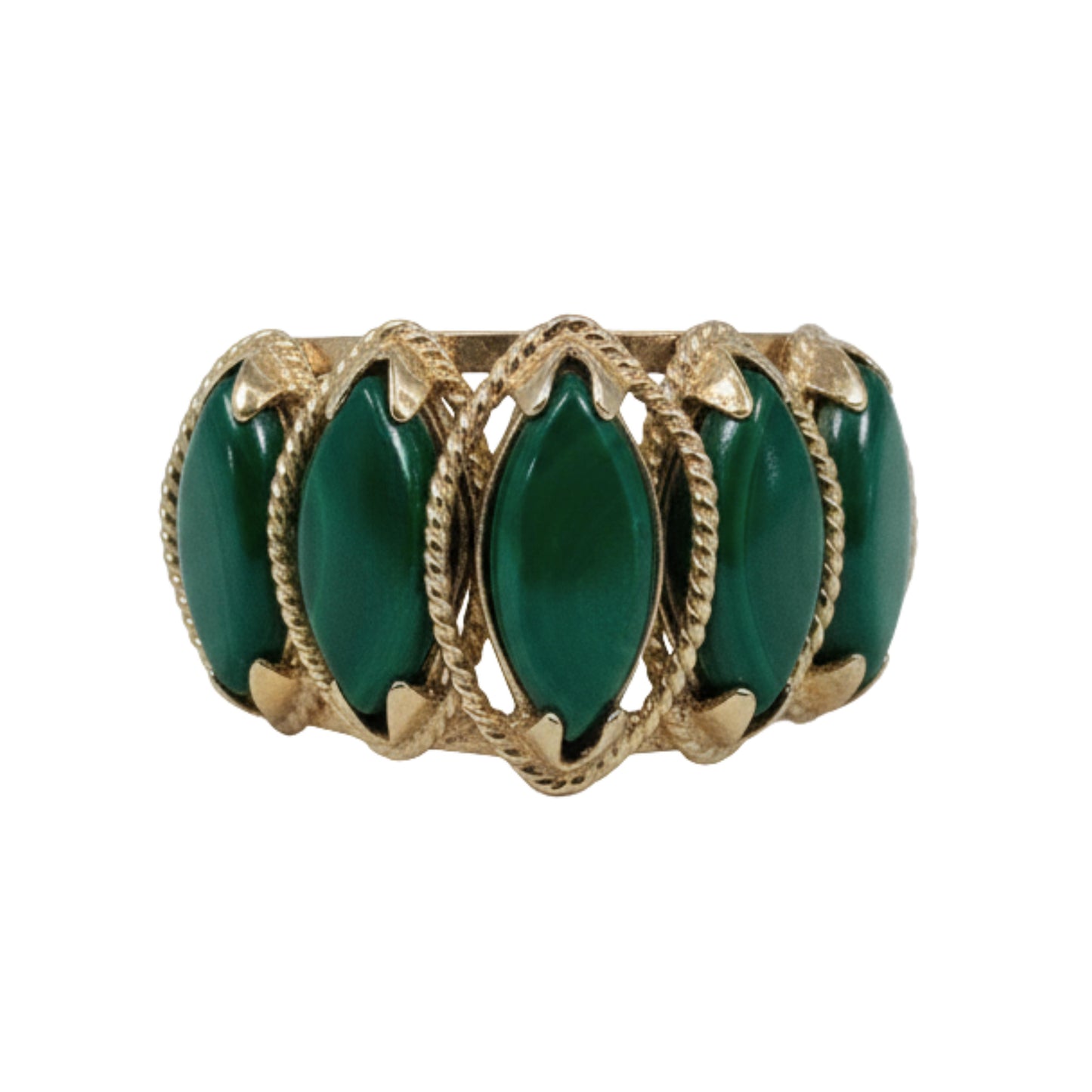 Mid Century Malachite 14k Yellow Gold Ring