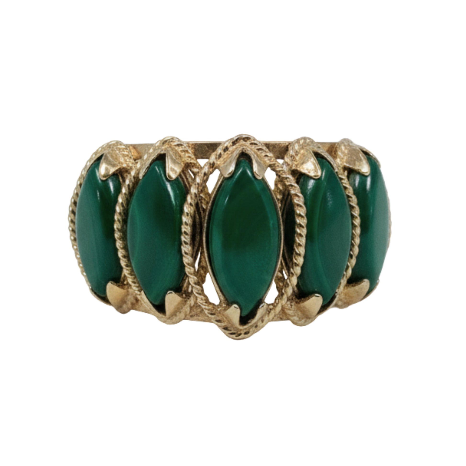 Mid Century Malachite 14k Yellow Gold Ring