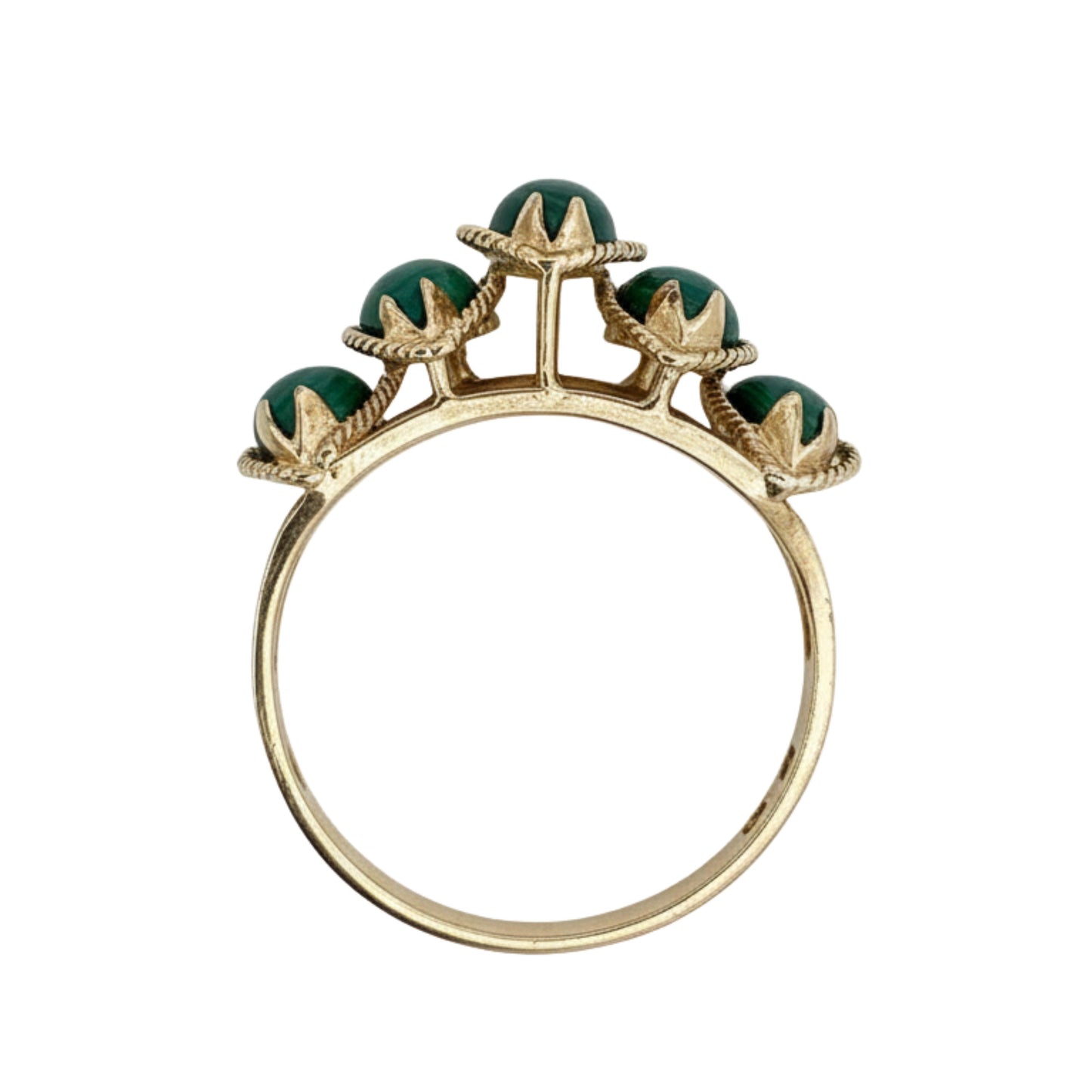 Mid Century Malachite 14k Yellow Gold Ring