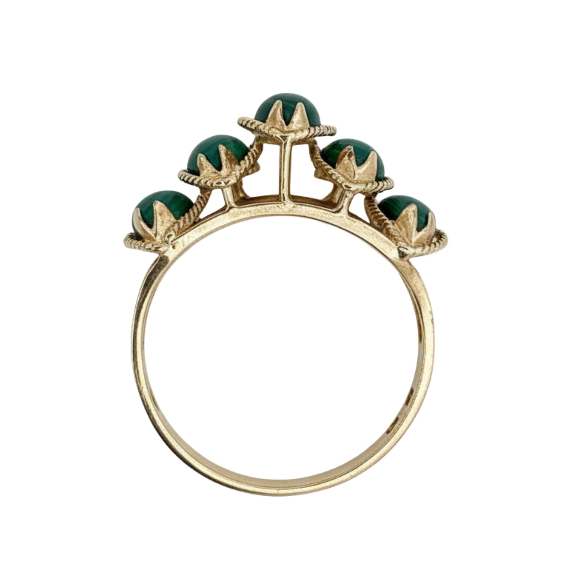Mid Century Malachite 14k Yellow Gold Ring
