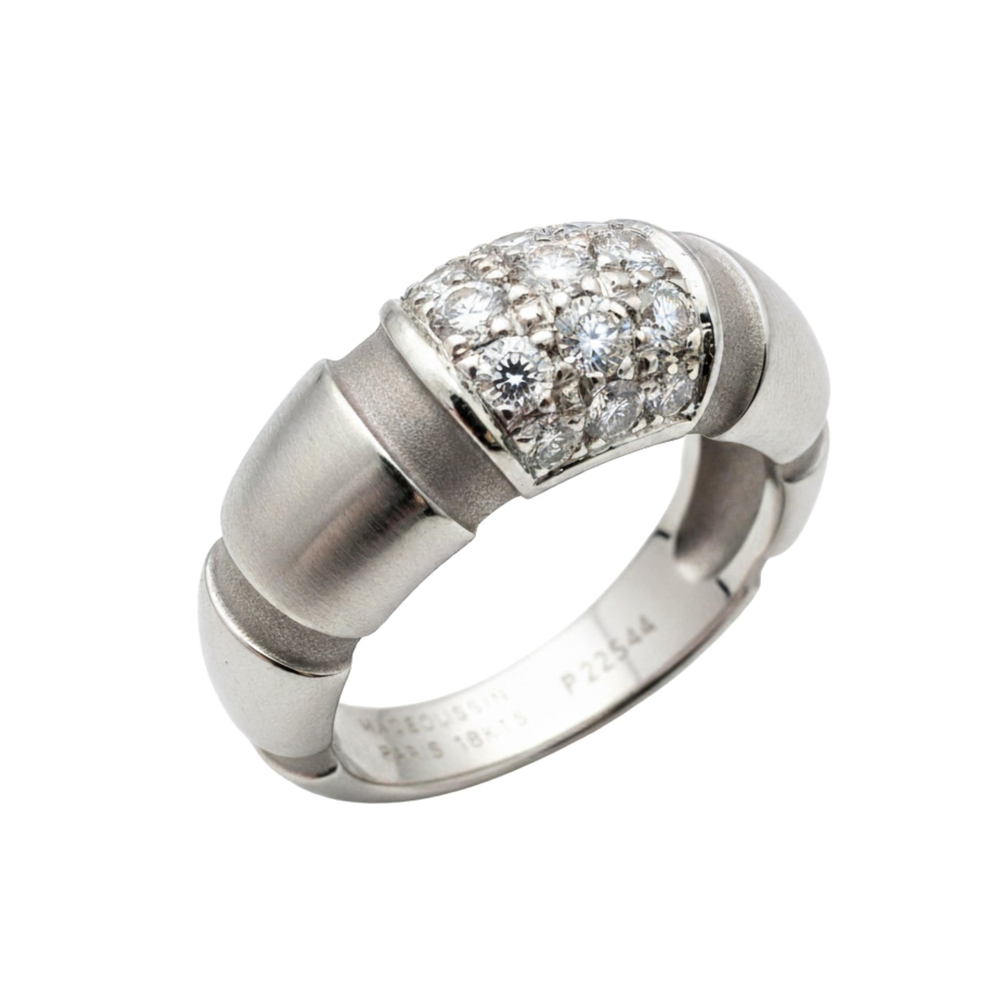 Vintage French Mauboussin Diamond 18k White Gold Band Ring