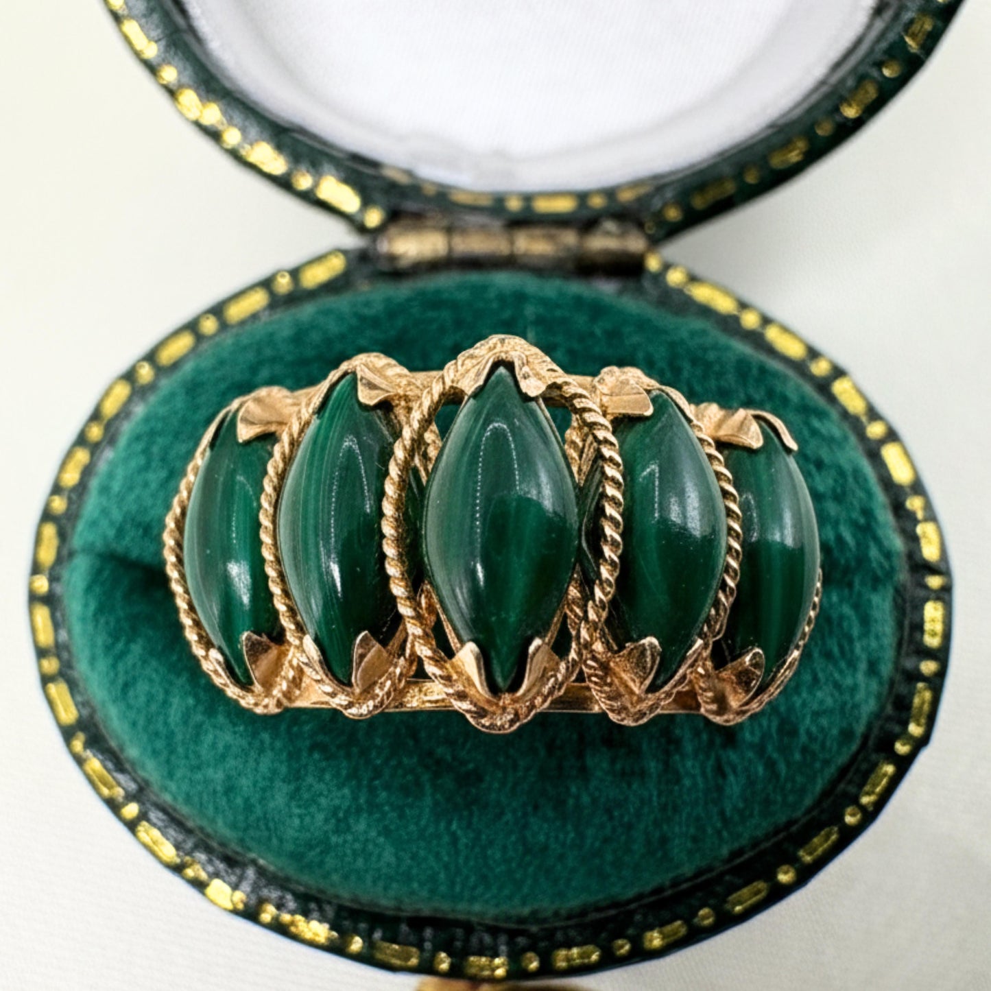 Mid Century Malachite 14k Yellow Gold Ring