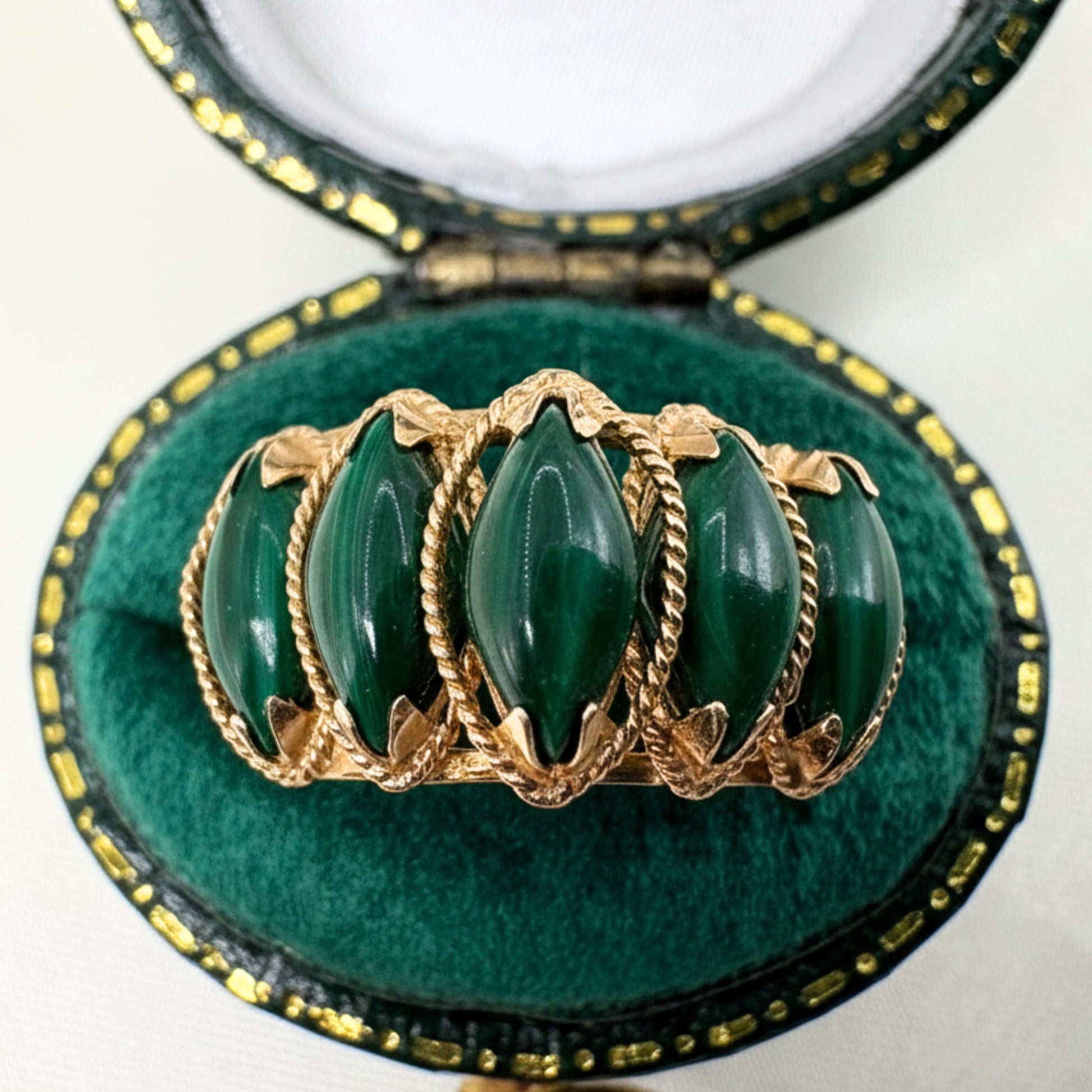 Mid Century Malachite 14k Yellow Gold Ring