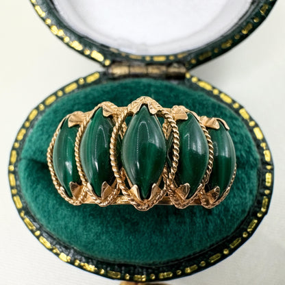Mid Century Malachite 14k Yellow Gold Ring