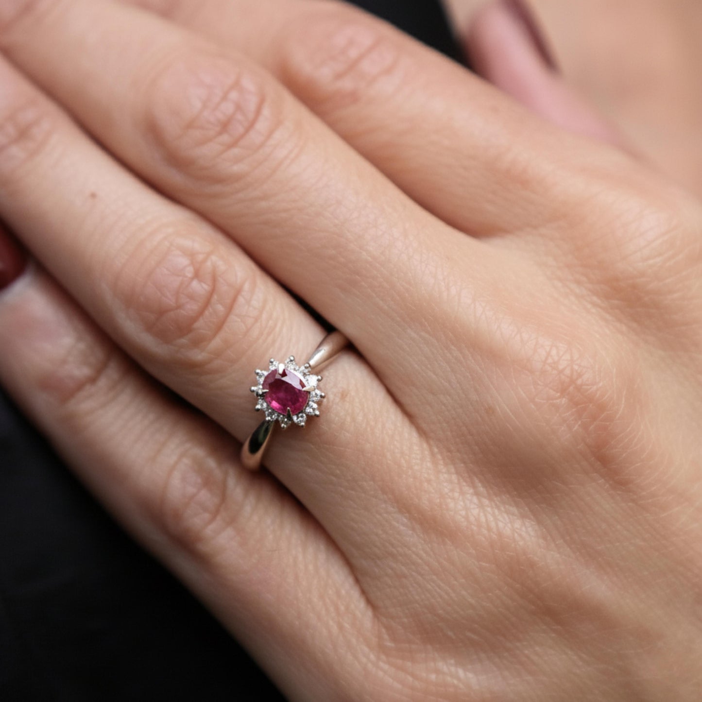 Vintage Ruby Diamond Platinum Halo Ring