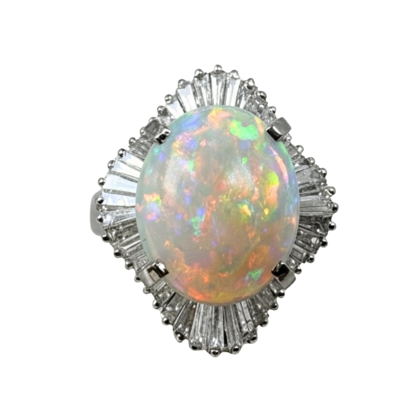 Vintage Opal Diamond Platinum Ballerina Ring