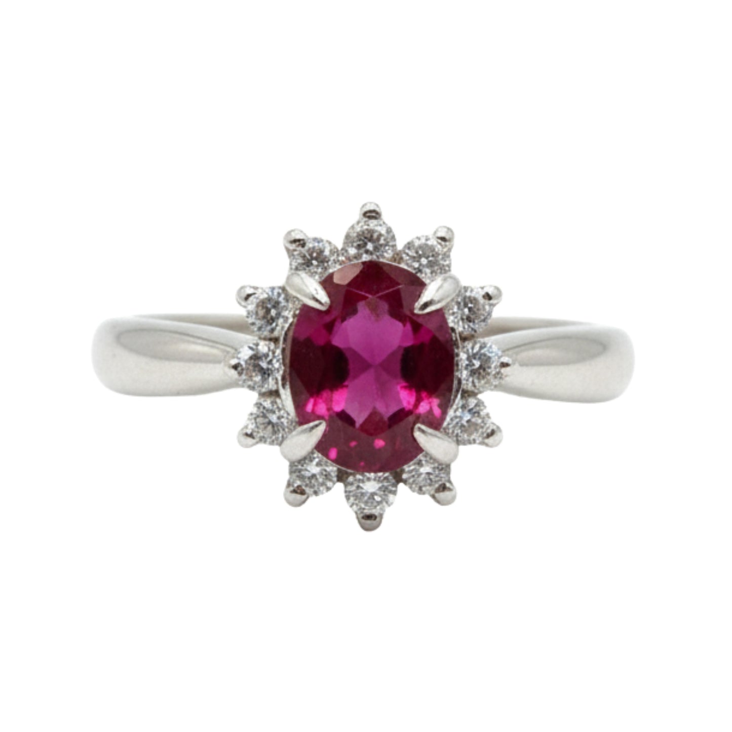 Vintage Ruby Diamond Platinum Halo Ring