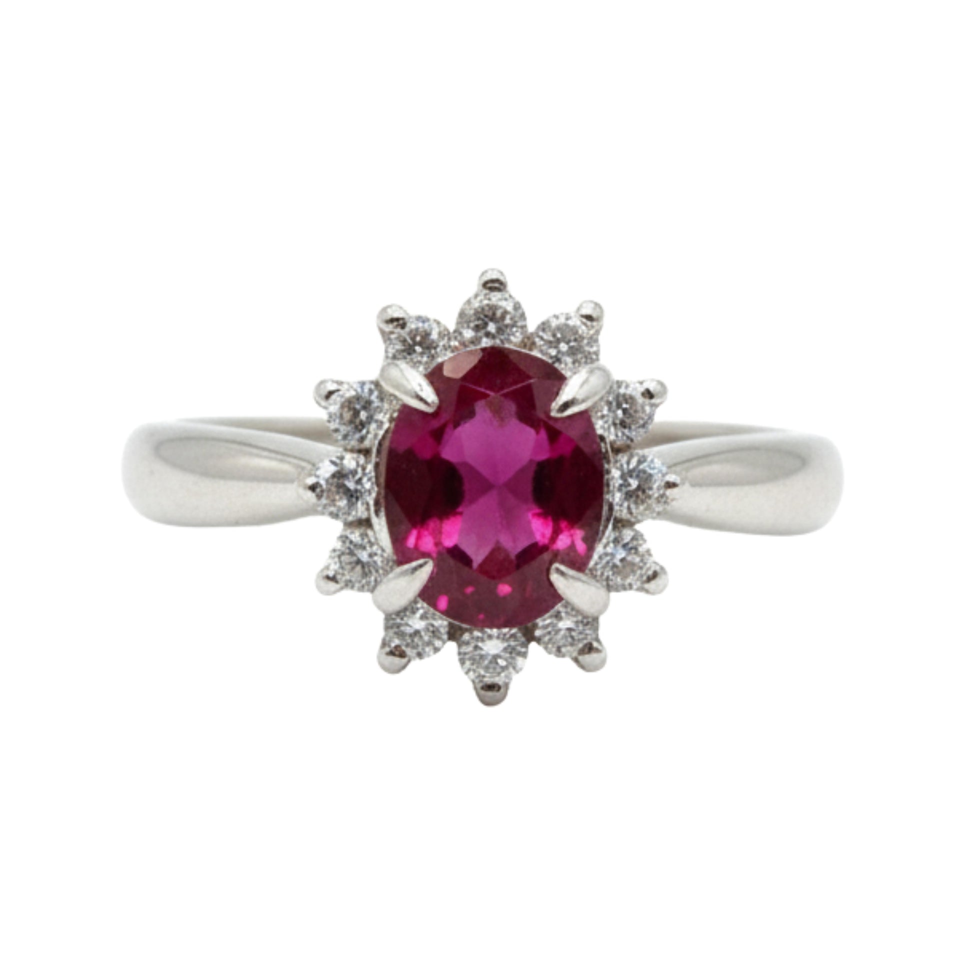 Vintage Ruby Diamond Platinum Halo Ring