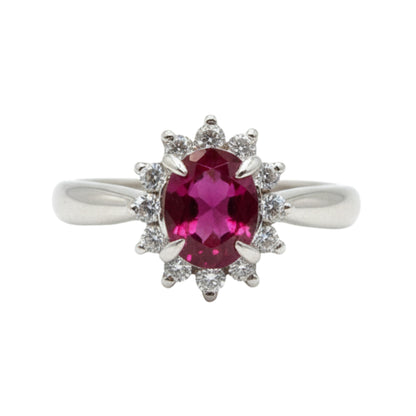 Vintage Ruby Diamond Platinum Halo Ring