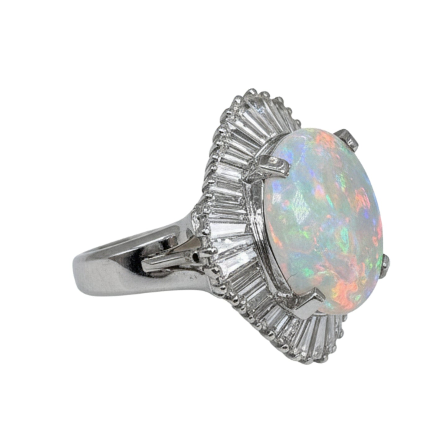 Vintage Opal Diamond Platinum Ballerina Ring