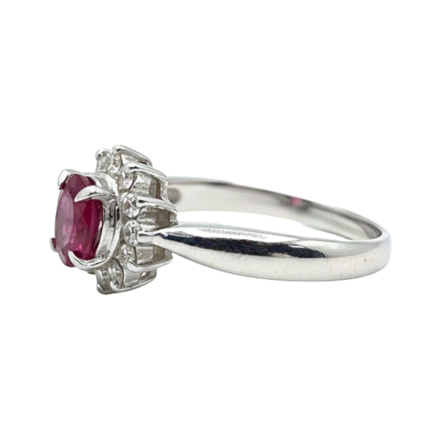 Vintage Ruby Diamond Platinum Halo Ring