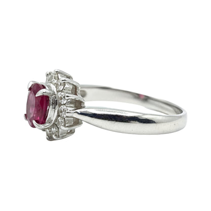 Vintage Ruby Diamond Platinum Halo Ring