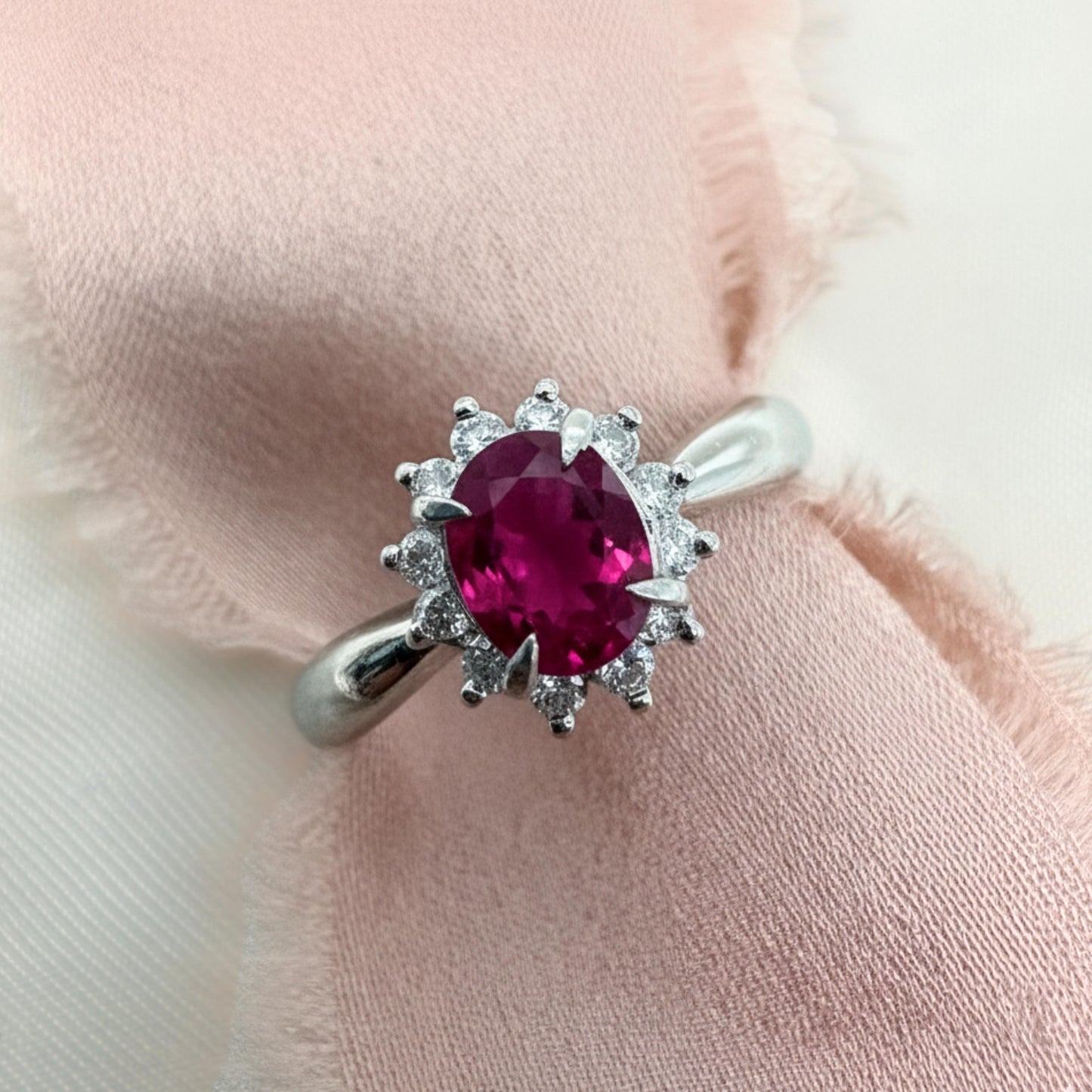 Vintage Ruby Diamond Platinum Halo Ring