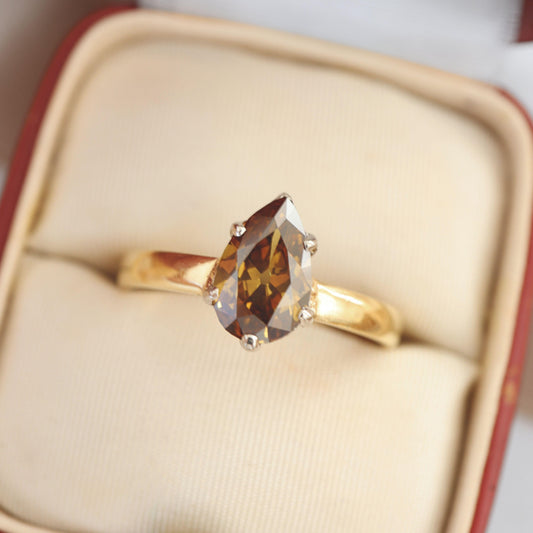 Pear Cut Fancy Brown Diamond 18k Yellow Gold Platinum Solitaire Ring