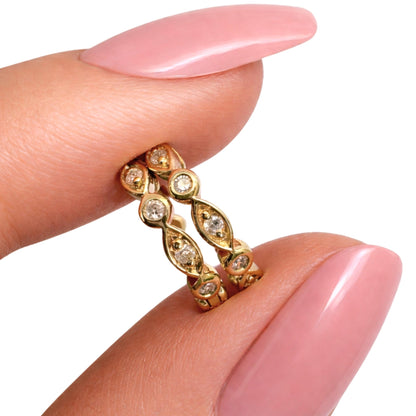 Contemporary Diamond 14k Yellow Gold Huggie Hoops