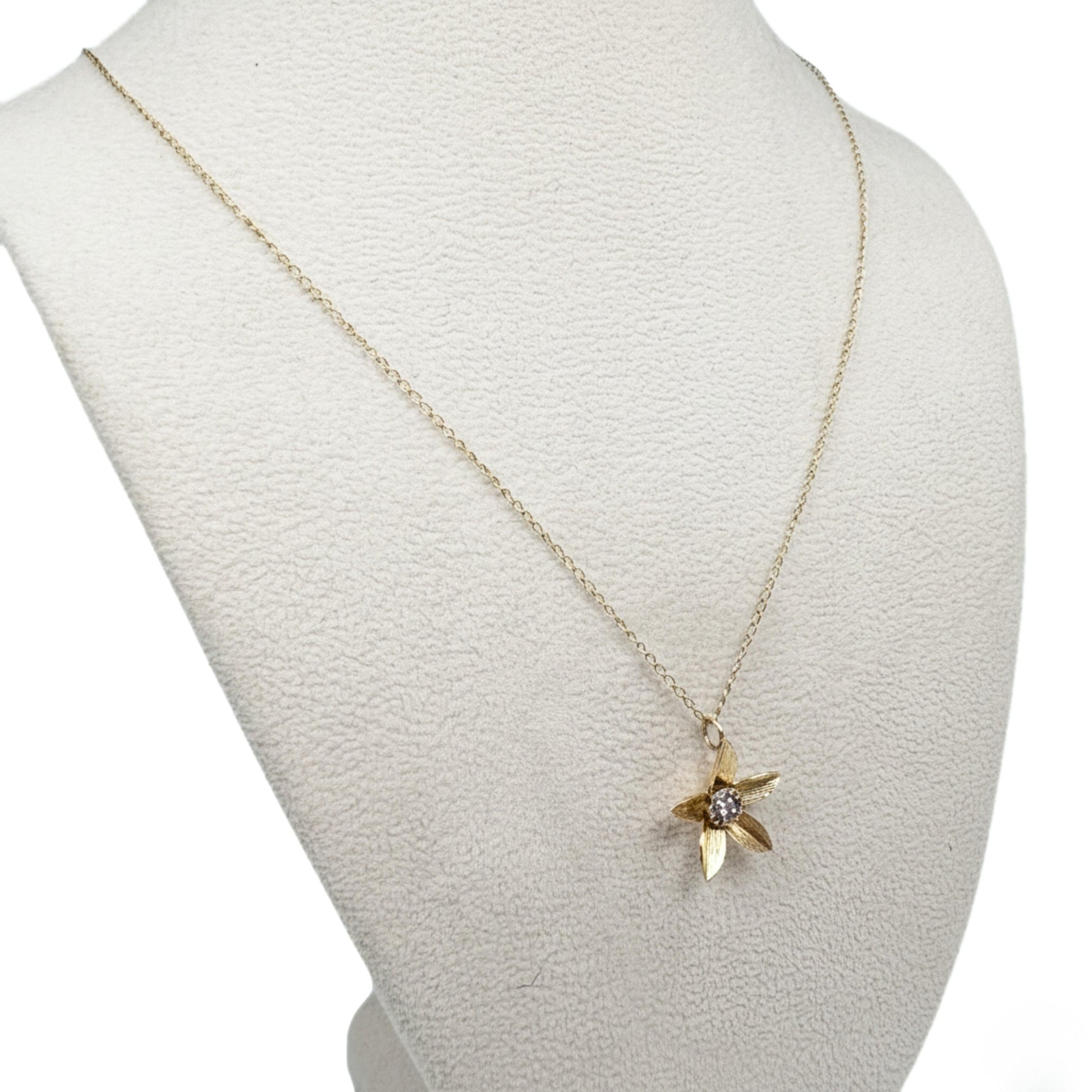 Vintage Diamond Flower Pendant Necklace