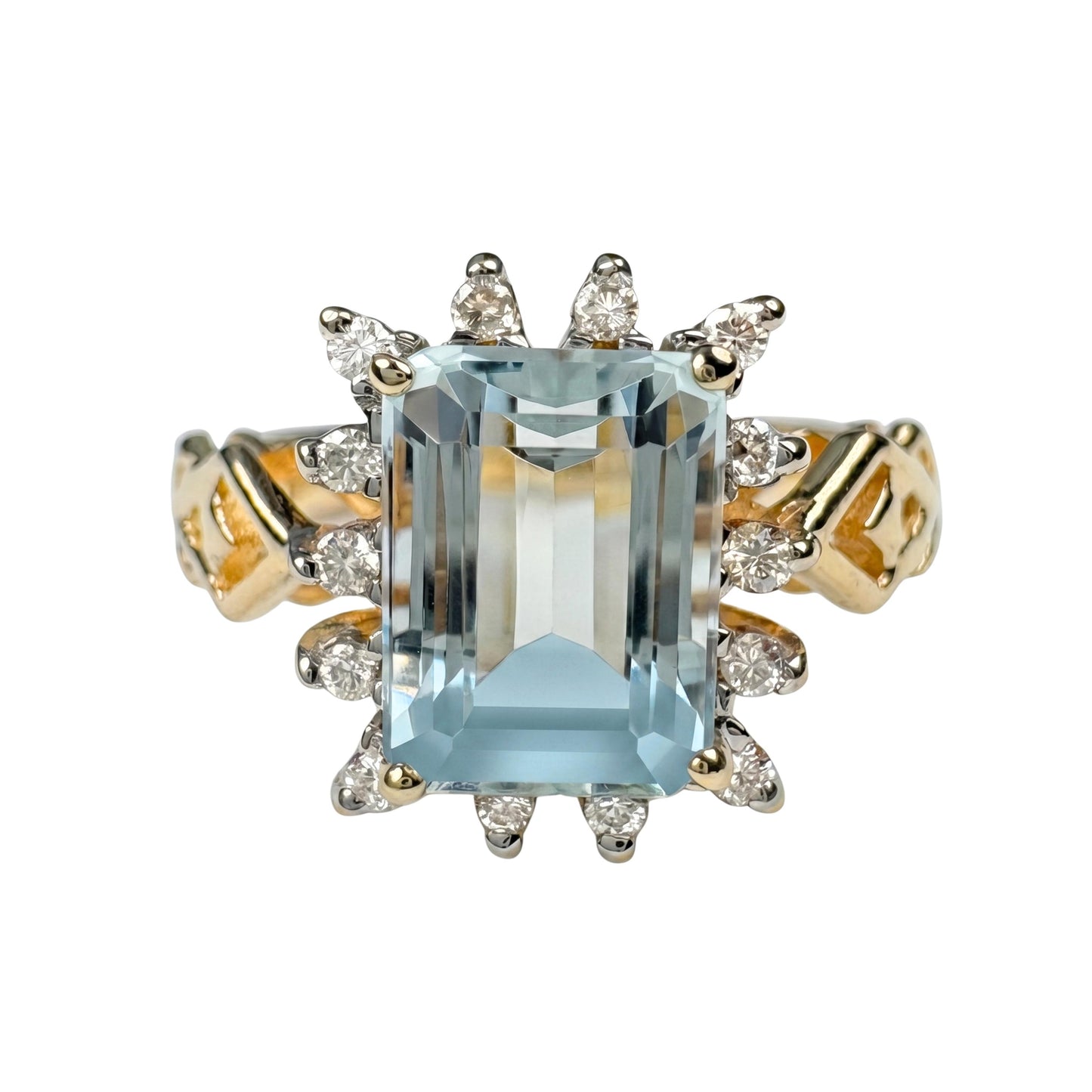 Vintage Aquamarine Diamond 14k Yellow Gold Ring