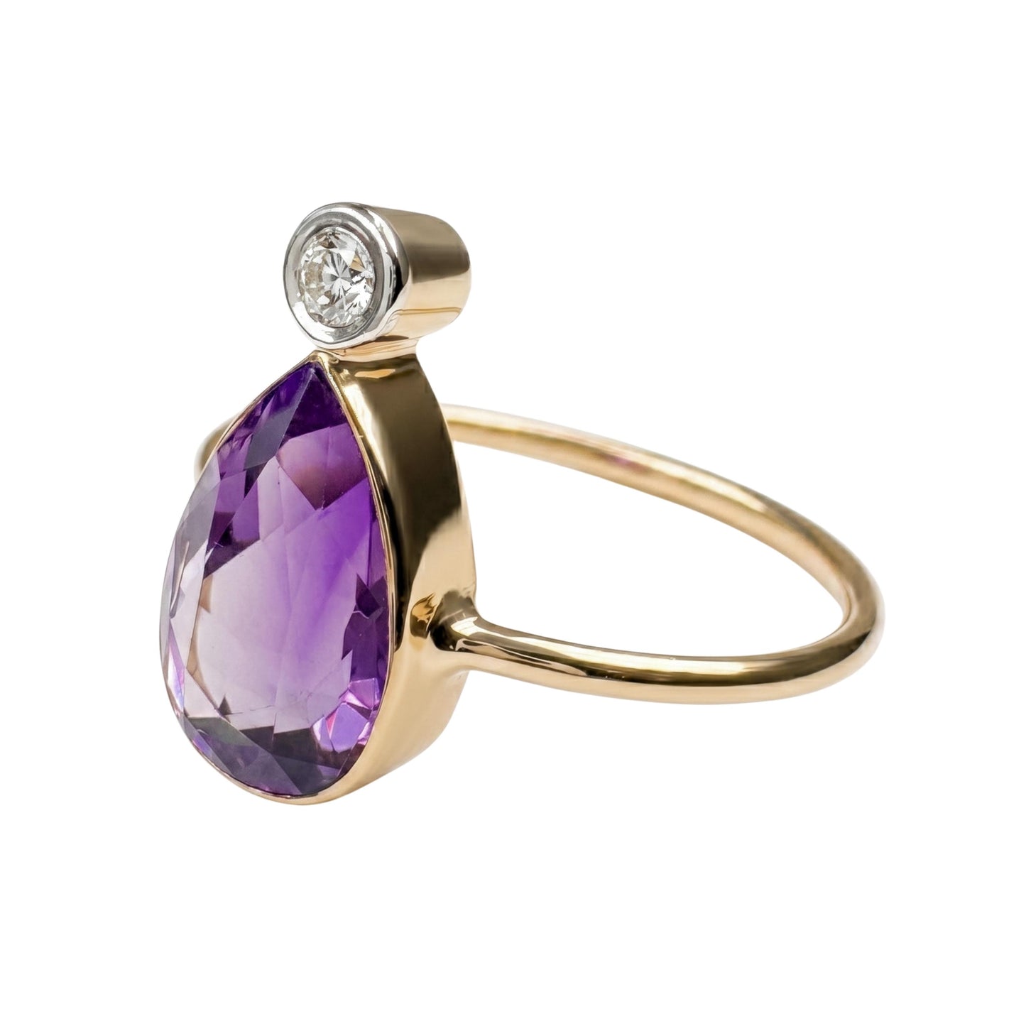 Victorian Amethyst Diamond 14k Yellow Gold Stick Pin Ring