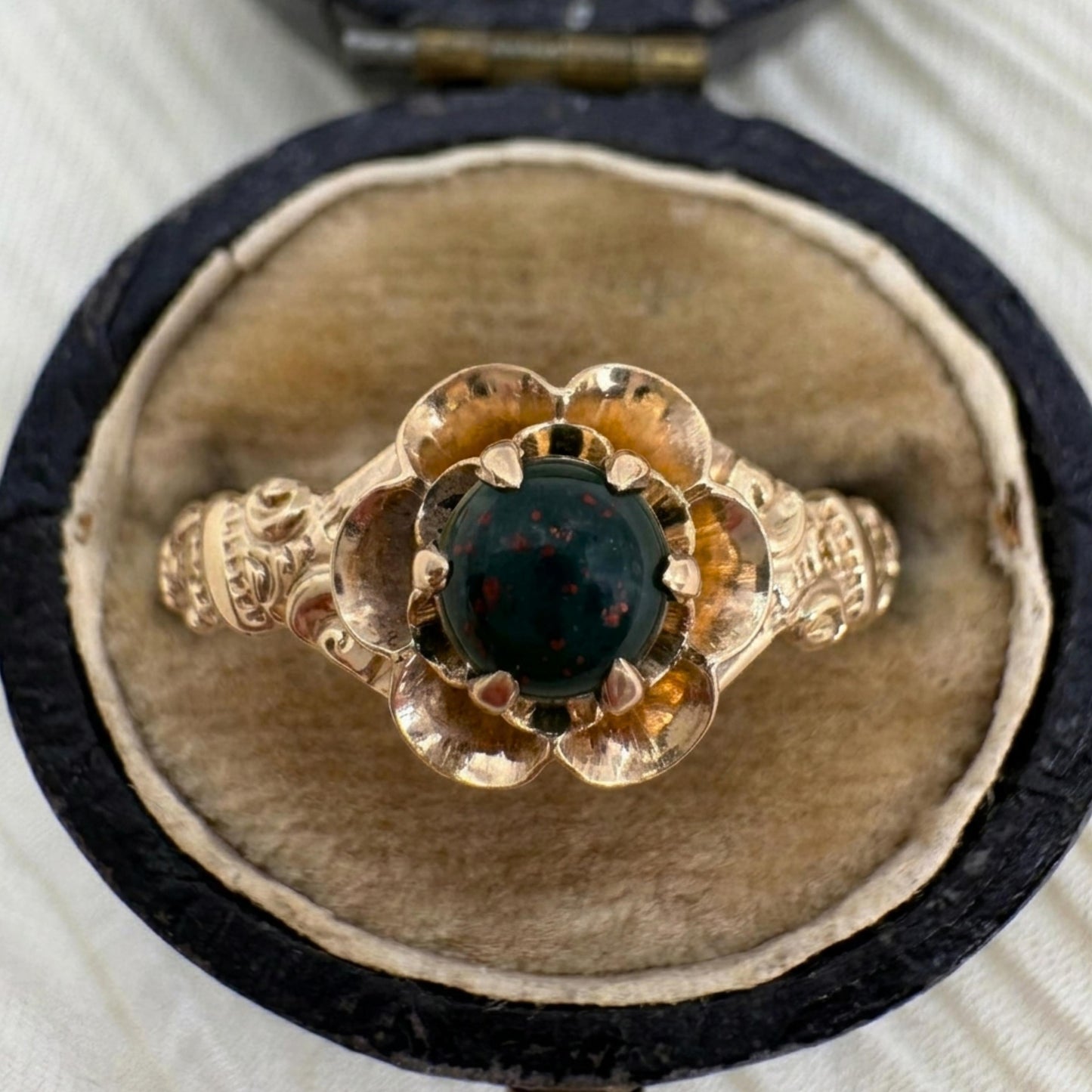 Victorian Bloodstone 14k Yellow Gold Engraved Ring