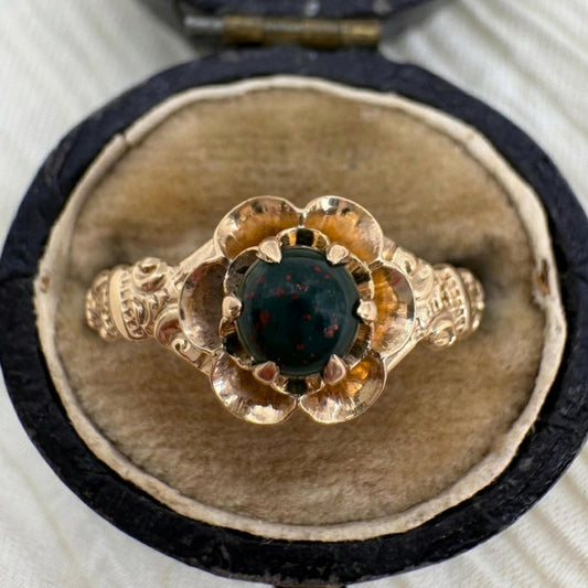 Victorian Bloodstone 14k Yellow Gold Engraved Ring