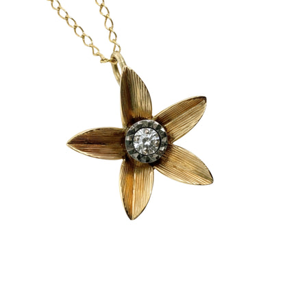 Vintage Diamond Flower Pendant Necklace