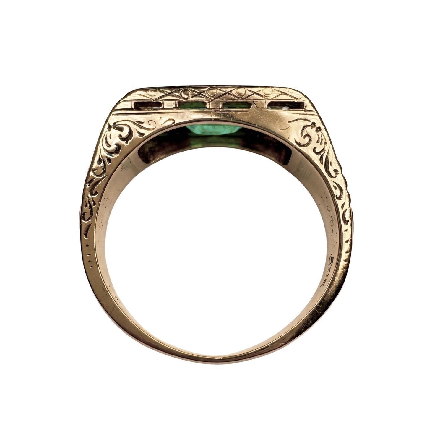 Antique Emerald Diamond 14k Yellow Gold Ring