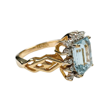Vintage Aquamarine Diamond 14k Yellow Gold Ring
