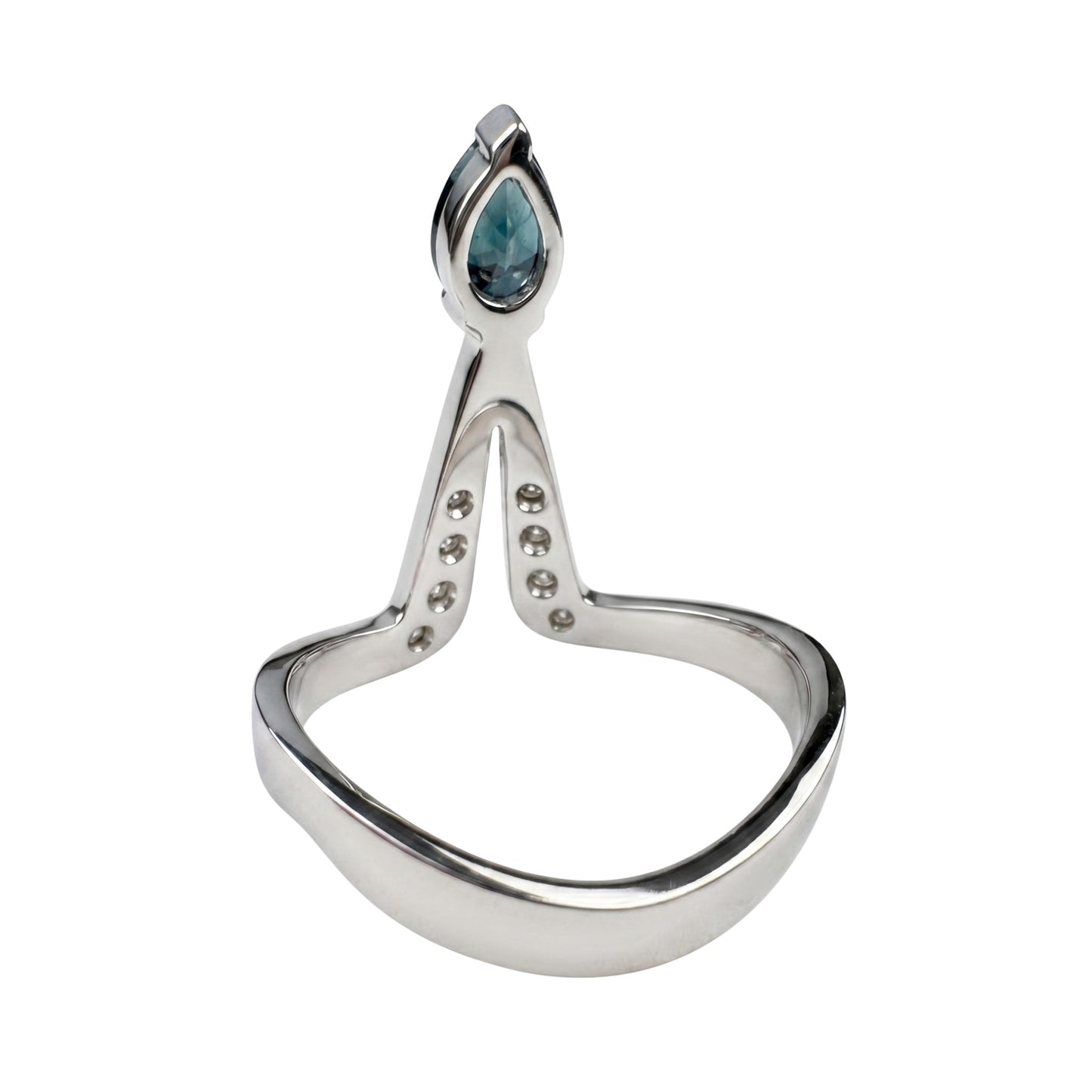 Vintage Sapphire Diamond 14k White Gold Deep V Ring