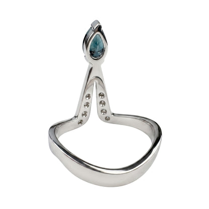 Vintage Sapphire Diamond 14k White Gold Deep V Ring