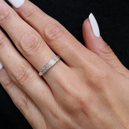 Art Deco Diamond 14k White Gold Double Band Ring